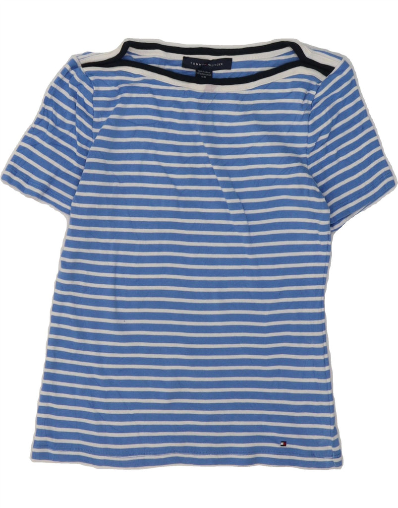 TOMMY HILFIGER Womens T-Shirt Top UK 8 Small Blue Striped Cotton Vintage Tommy Hilfiger and Second-Hand Tommy Hilfiger from Messina Hembry 
