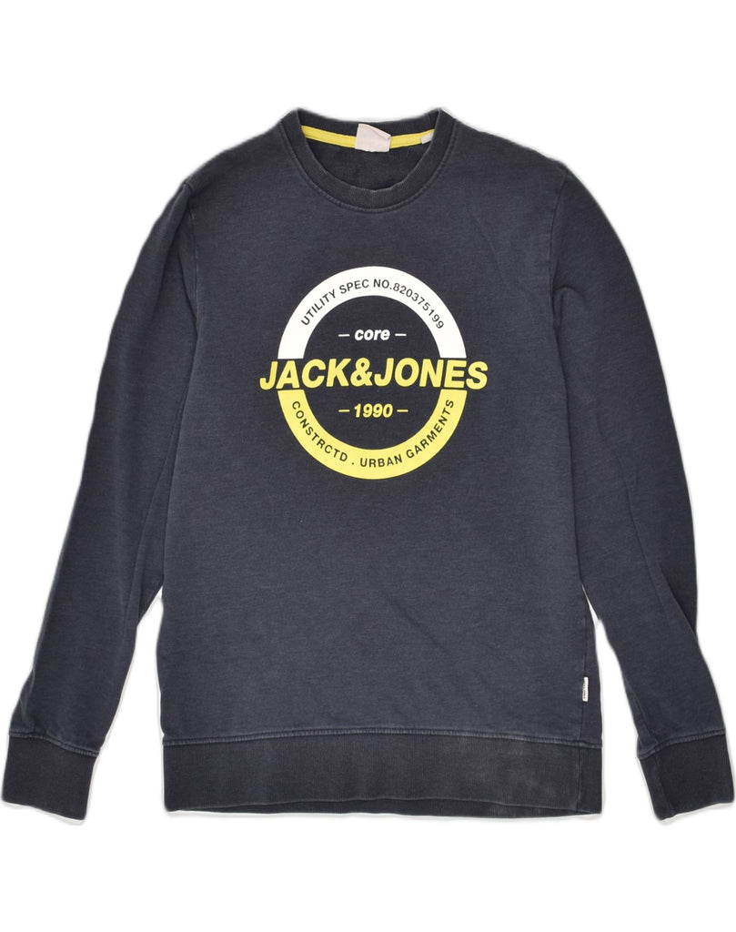 JACK & JONES Mens Graphic Sweatshirt Jumper Medium Navy Blue Cotton | Vintage Jack & Jones | Thrift | Second-Hand Jack & Jones | Used Clothing | Messina Hembry 