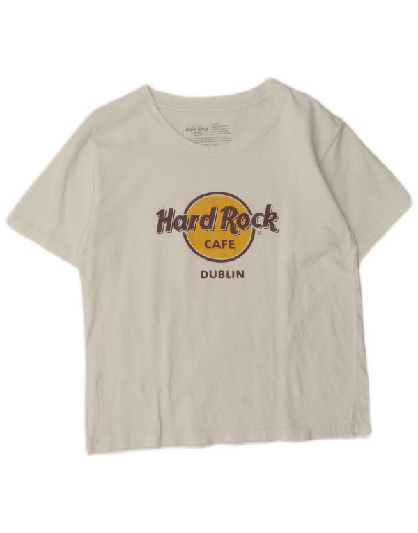 Hard Rock Cafe Womens Dublin Graphic T-Shirt Top UK 14 Large White Cotton