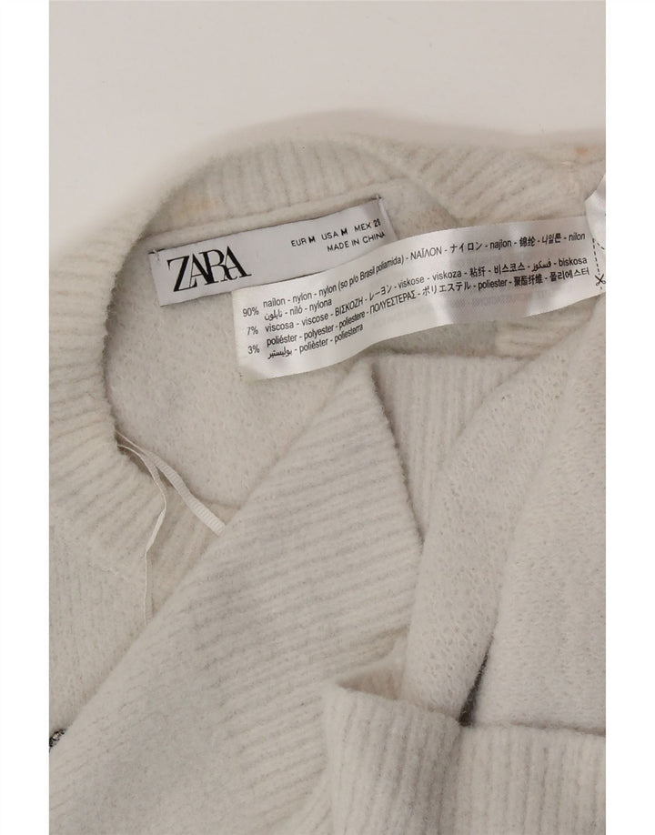 Zara Womens Graphic Crew Neck Jumper Sweater UK 14 Medium White Butterfly