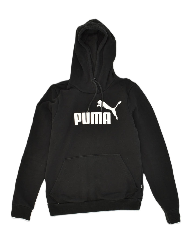 PUMA Womens Graphic Hoodie Jumper UK 10 Small Black Cotton | Vintage Puma | Thrift | Second-Hand Puma | Used Clothing | Messina Hembry 