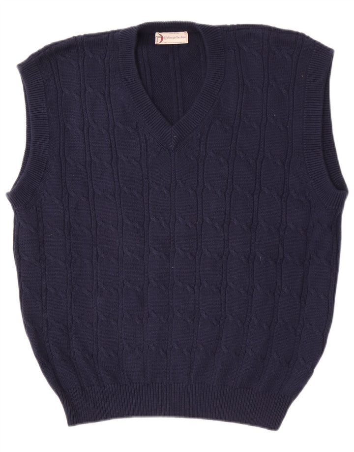 Sergio Tacchini Mens Vest Tank Top Large Navy Blue Cotton