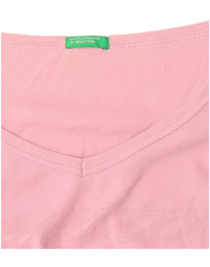 Benetton Womens Graphic Top Long Sleeve UK 12 Medium Pink