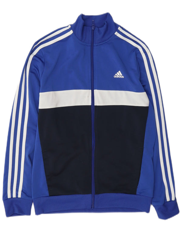 Adidas Boys Tracksuit Top Jacket 13-14 Years Blue Colourblock Polyester