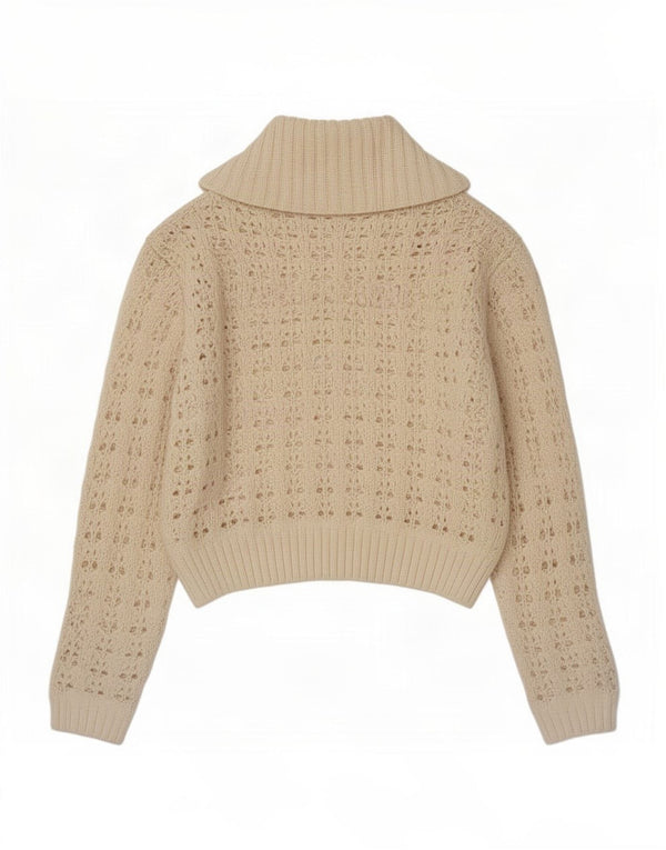 Zara Girls Crochet Polo Neck Jumper Sweater 11-12 Years Beige Polyester