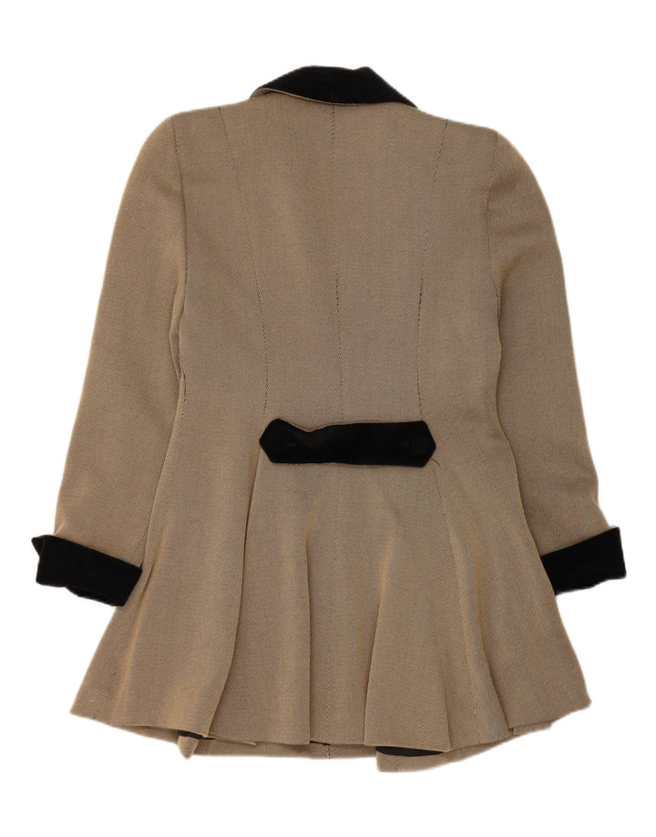 Vintage Womens Double Breasted Coat UK 12 Medium Beige Colourblock