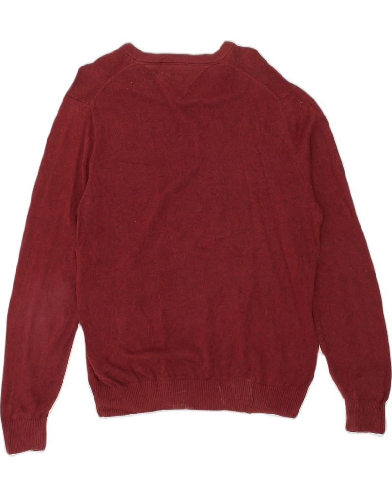 TOMMY HILFIGER Mens V-Neck Jumper Sweater Medium Burgundy Cotton | Vintage Tommy Hilfiger | Thrift | Second-Hand Tommy Hilfiger | Used Clothing | Messina Hembry 