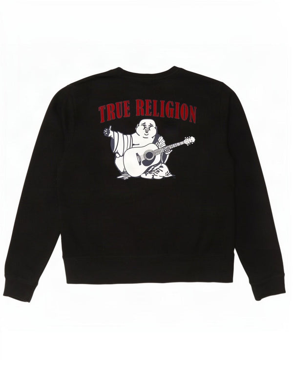 True Religion Womens Graphic Sweatshirt Jumper UK 16 Large Black Cotton