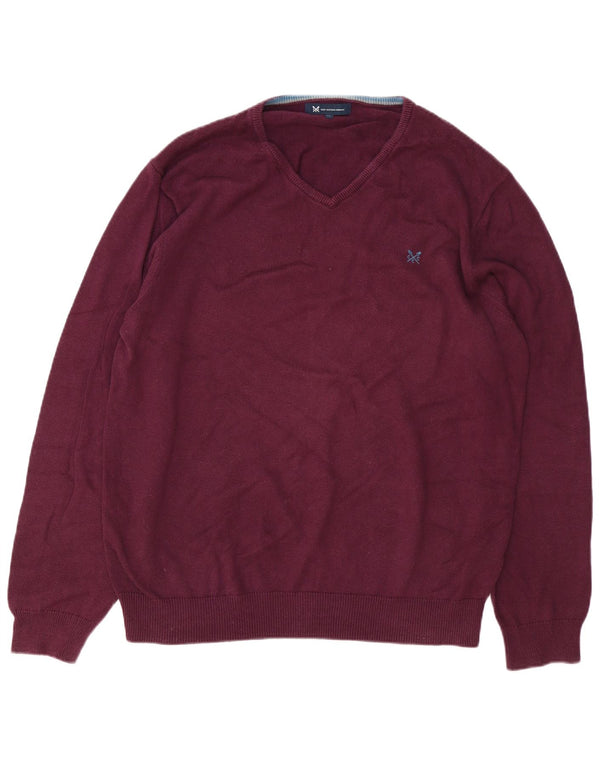Crew Clothing Mens V-Neck Jumper Sweater 2XL Burgundy Cotton