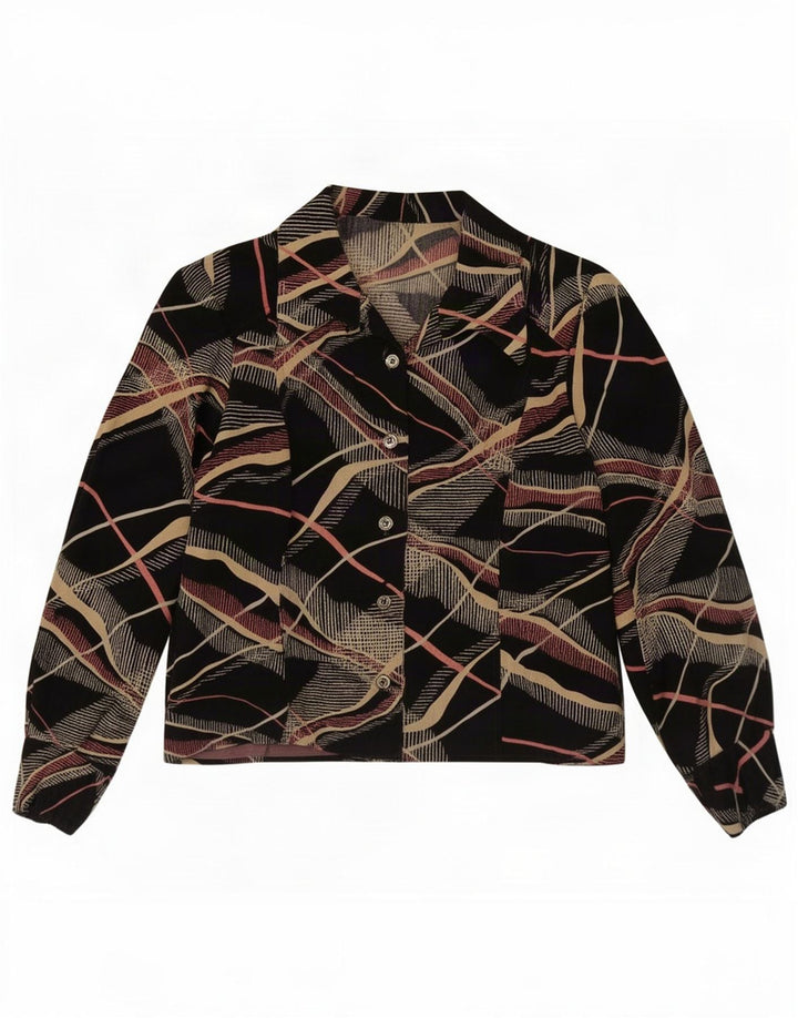 Vintage Womens Abstract Pattern Shirt Blouse UK 14 Medium Black