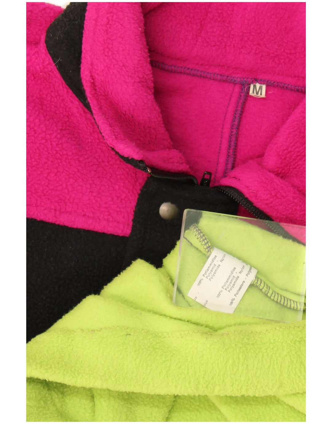 Vintage Mens Zip Neck Fleece Jumper Medium Green Colourblock Polyester