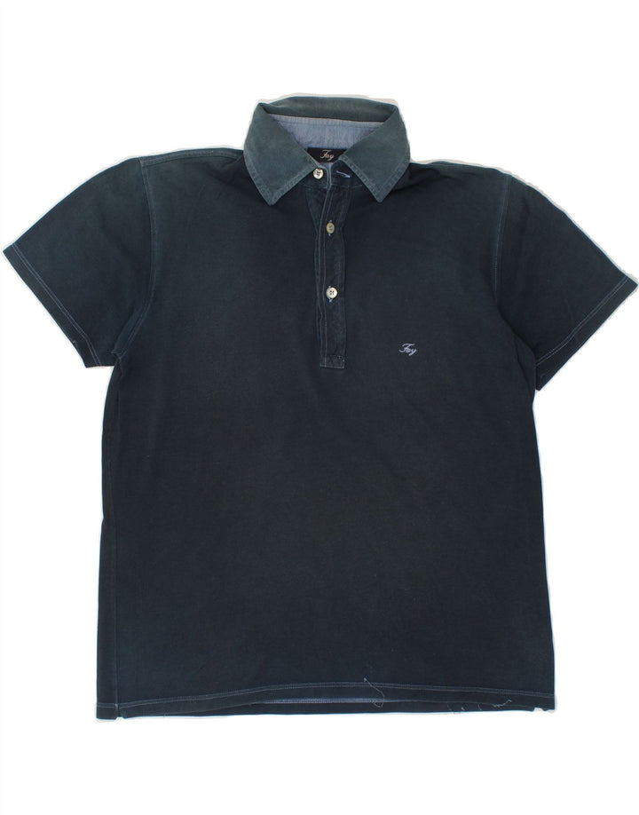 FAY Mens Polo Shirt IT 50 Medium Navy Blue Colourblock Cotton Vintage Fay and Second-Hand Fay from Messina Hembry 