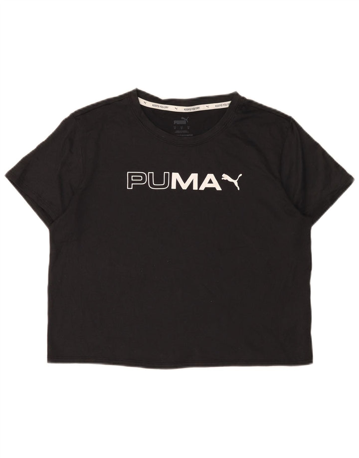 Puma Womens Crop Graphic T-Shirt Top UK 14 Medium Black Polyester