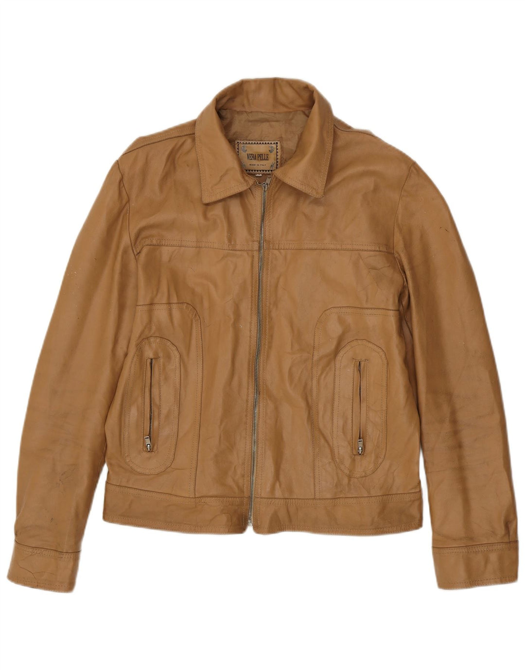 Vintage Womens Leather Jacket UK 18 XL Beige Leather