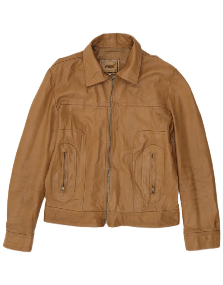 Vintage Womens Leather Jacket UK 18 XL Beige Leather