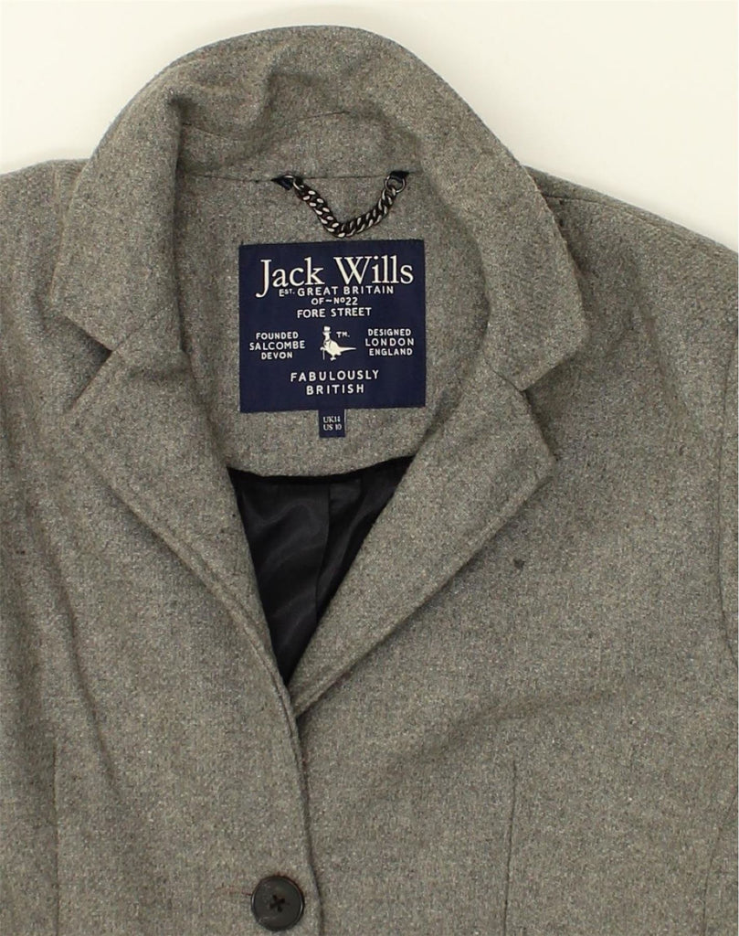 JACK WILLS Womens Overcoat UK 14 Large Grey Wool | Vintage Jack Wills | Thrift | Second-Hand Jack Wills | Used Clothing | Messina Hembry 