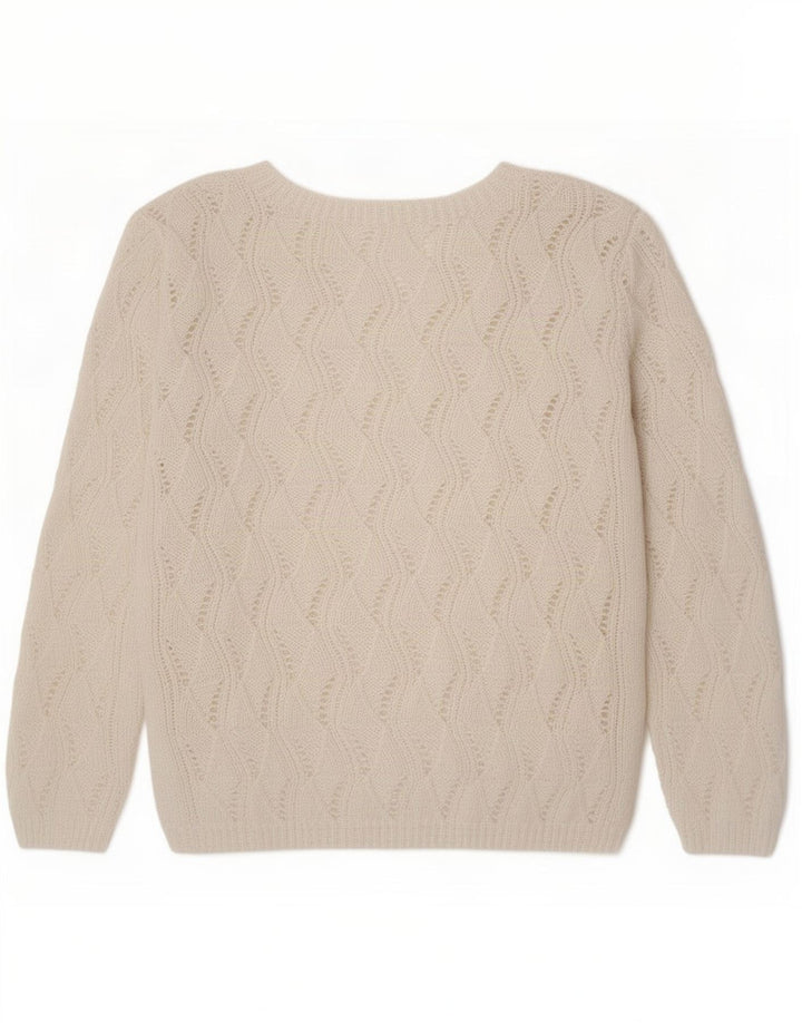 Vintage Womens V-Neck Jumper Sweater UK 14 Medium White