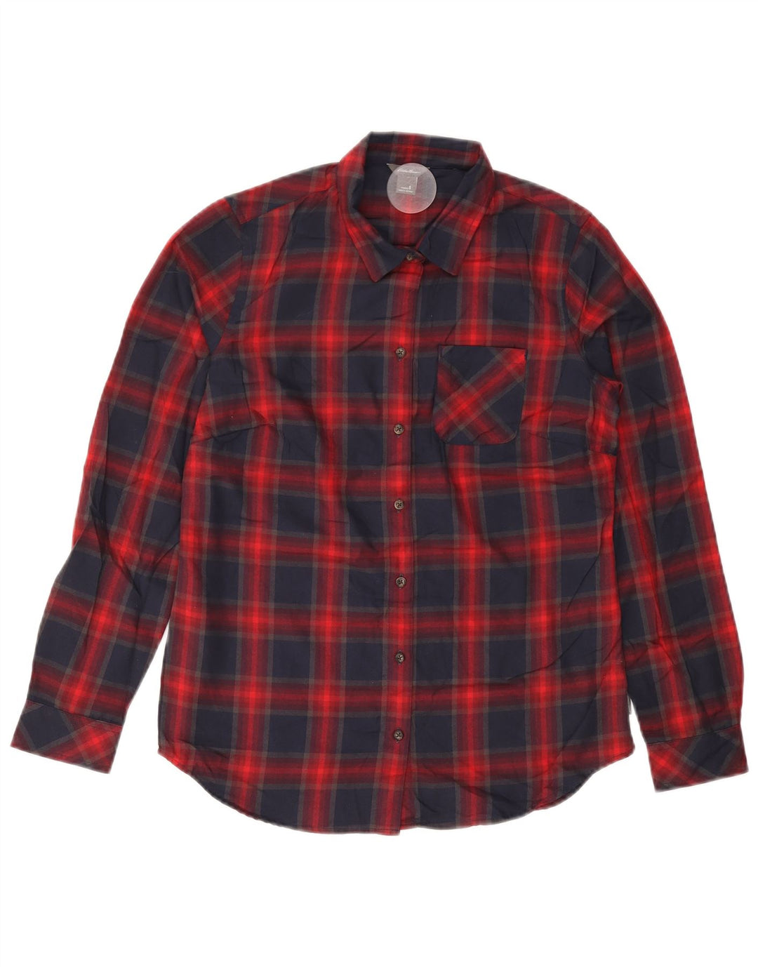 EDDIE BAUER Womens Flannel Shirt UK 10 Small Navy Blue Check Polyester