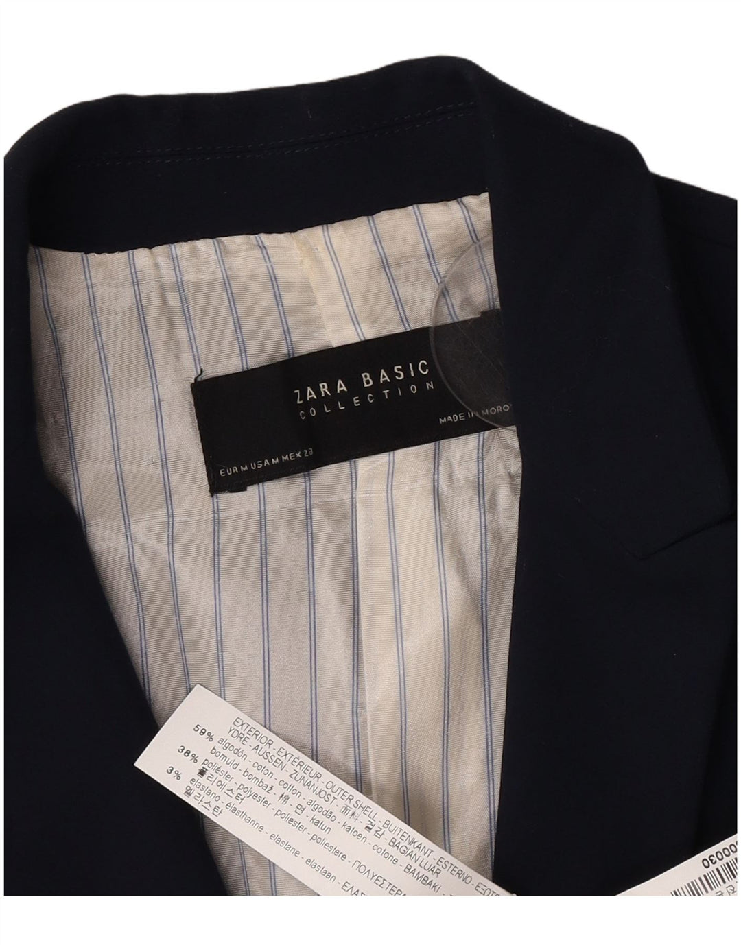 Zara Womens 1 Button Blazer Jacket UK 12 Medium Navy Blue Cotton