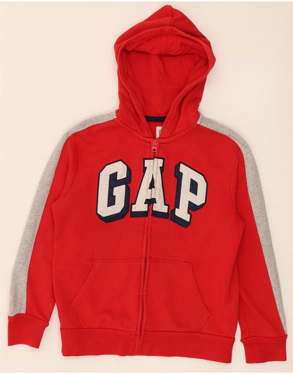 Gap Boys Graphic Zip Hoodie Sweater 7-8 Years Medium Red Colourblock Cotton
