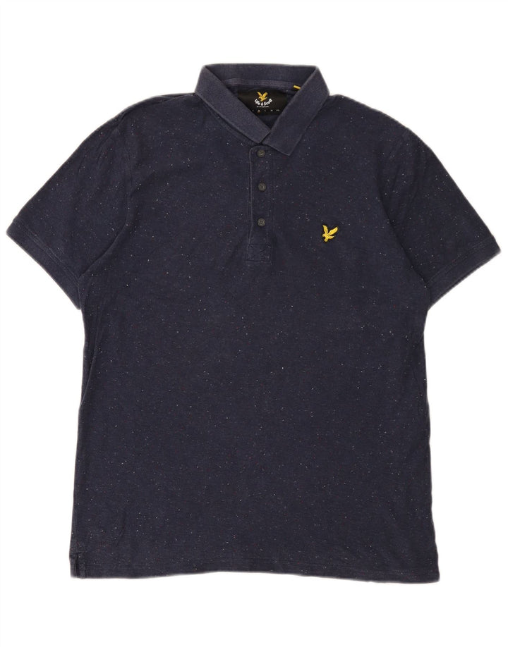 LYLE & SCOTT Mens Polo Shirt Medium Navy Blue Flecked Cotton