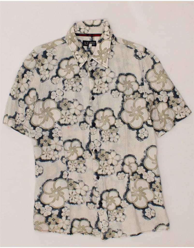 ARMANI Mens Short Sleeve Shirt Medium White Floral Vintage Armani and Second-Hand Armani from Messina Hembry 