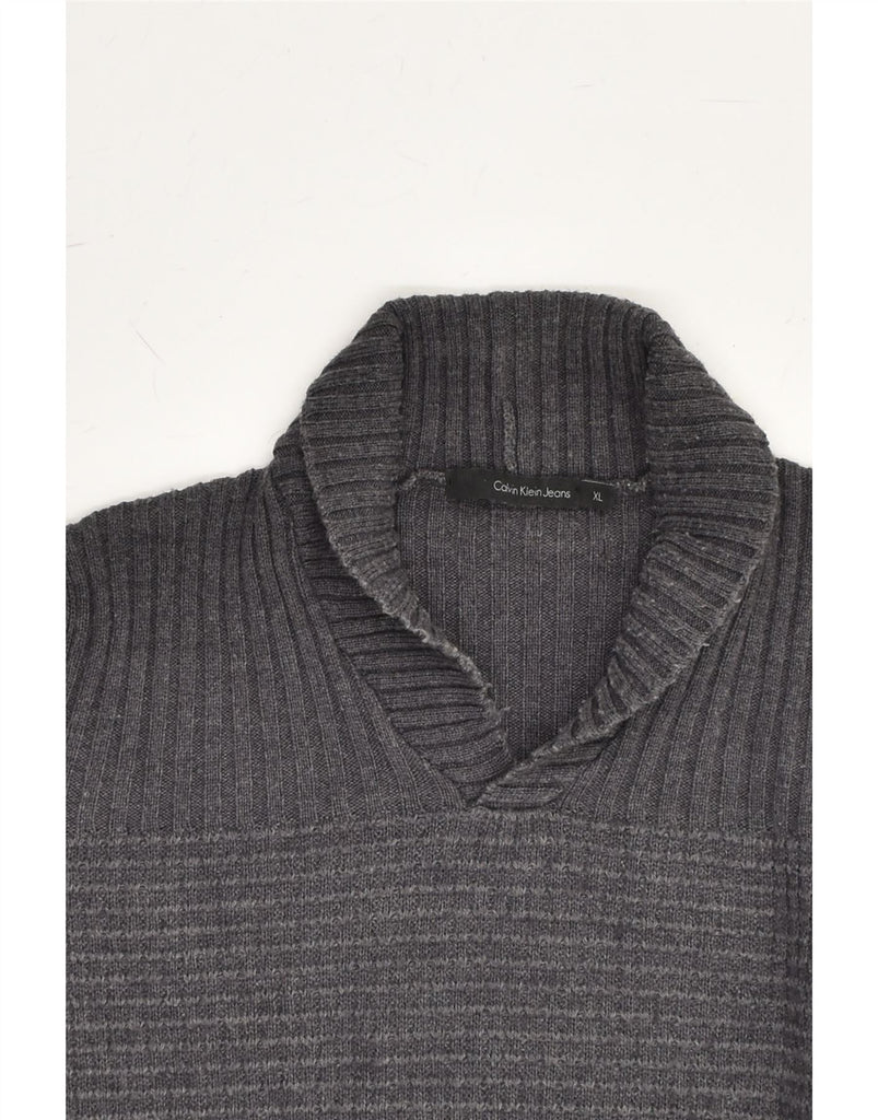 CALVIN KLEIN Womens Shawl Neck Jumper Sweater UK 18 XL Grey Wool | Vintage Calvin Klein | Thrift | Second-Hand Calvin Klein | Used Clothing | Messina Hembry 