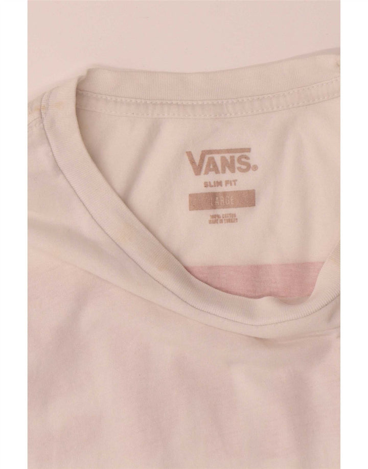 Vans Mens Slim Fit Graphic T-Shirt Top Large White Cotton