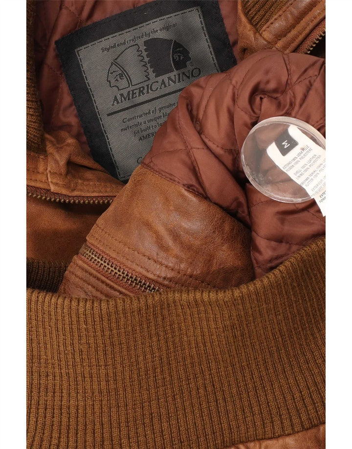 Americanino Womens Bomber Leather Jacket UK 14 Medium Brown