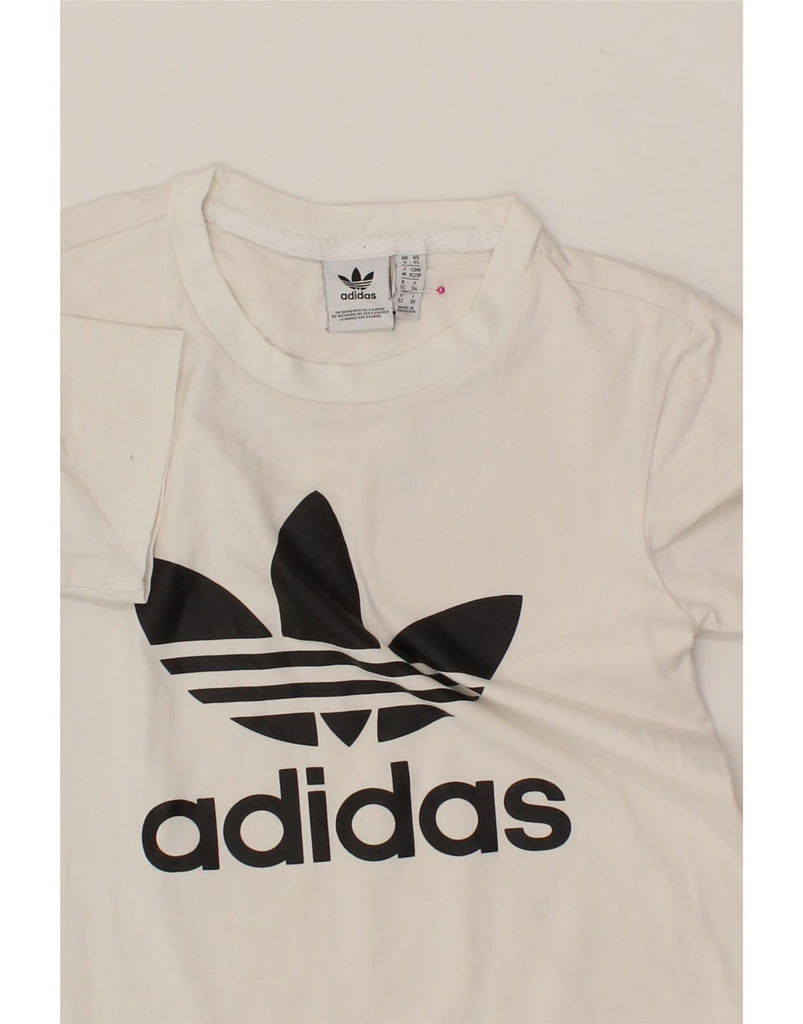 ADIDAS Womens Graphic T-Shirt Top UK 6 XS White Vintage Adidas and Second-Hand Adidas from Messina Hembry 
