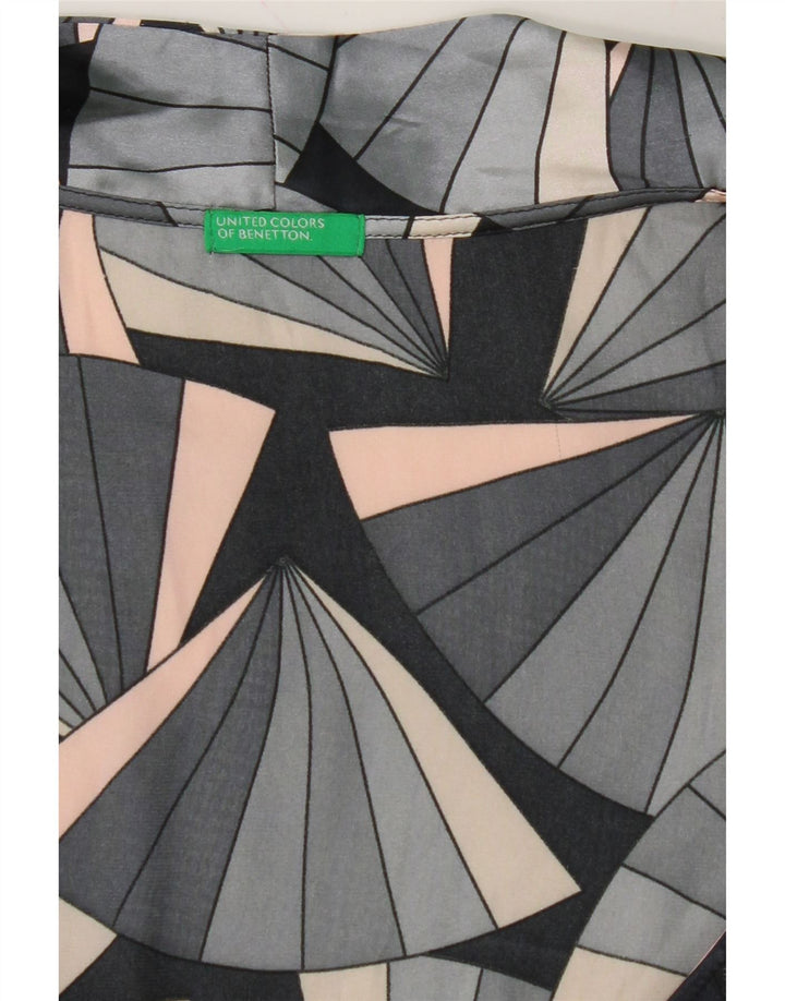 BENETTON Womens Long Sleeve Blouse Top UK 12 Medium Grey Geometric Vintage Benetton and Second-Hand Benetton from Messina Hembry 