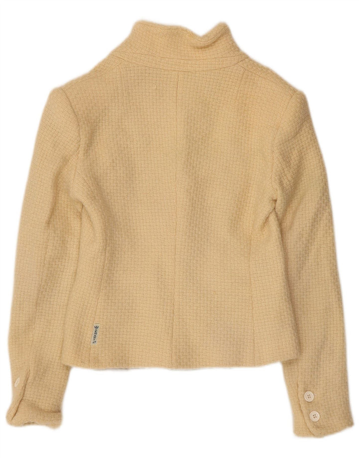 ARMANI JEANS Womens Crop 3 Button Blazer Jacket UK 12 Medium Beige Wool
