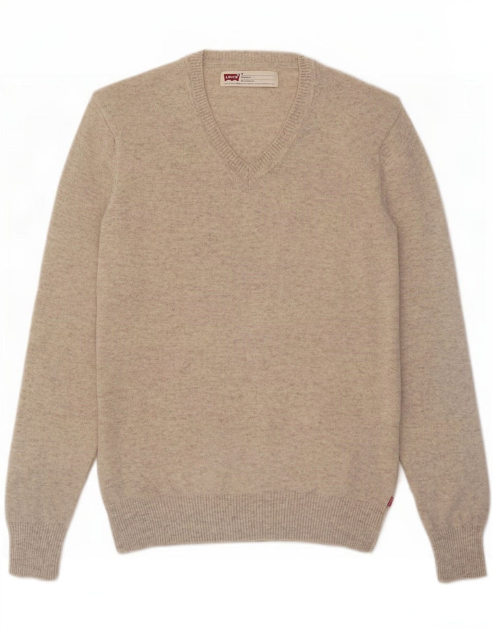 Levi's Mens Standard Fit V-Neck Jumper Sweater Medium Beige Lambswool