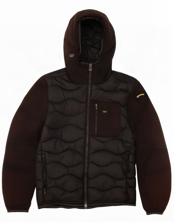 Blauer Mens Hooded Padded Jacket UK 38 Medium Black Colourblock Polyamide
