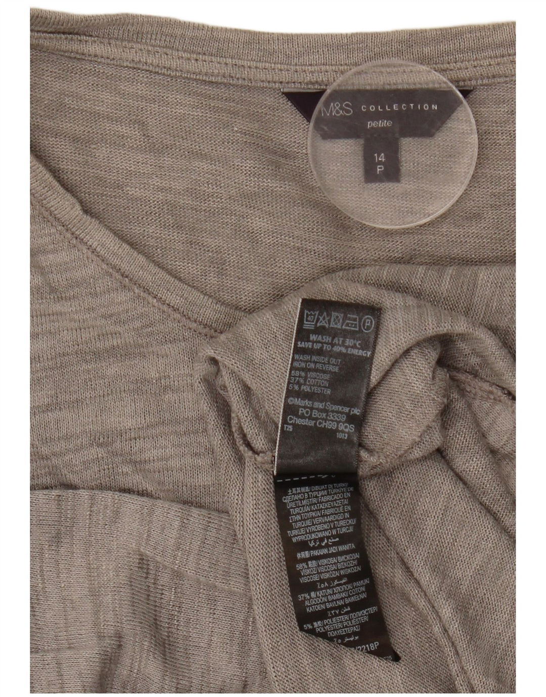 Marks & Spencer Womens Petite Top 3/4 Sleeve UK 14 Large Grey Flecked