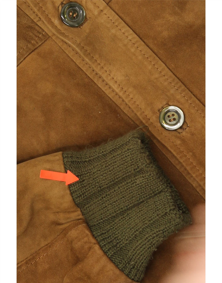Vintage Mens Suede Jacket UK 36 Small Brown Colourblock