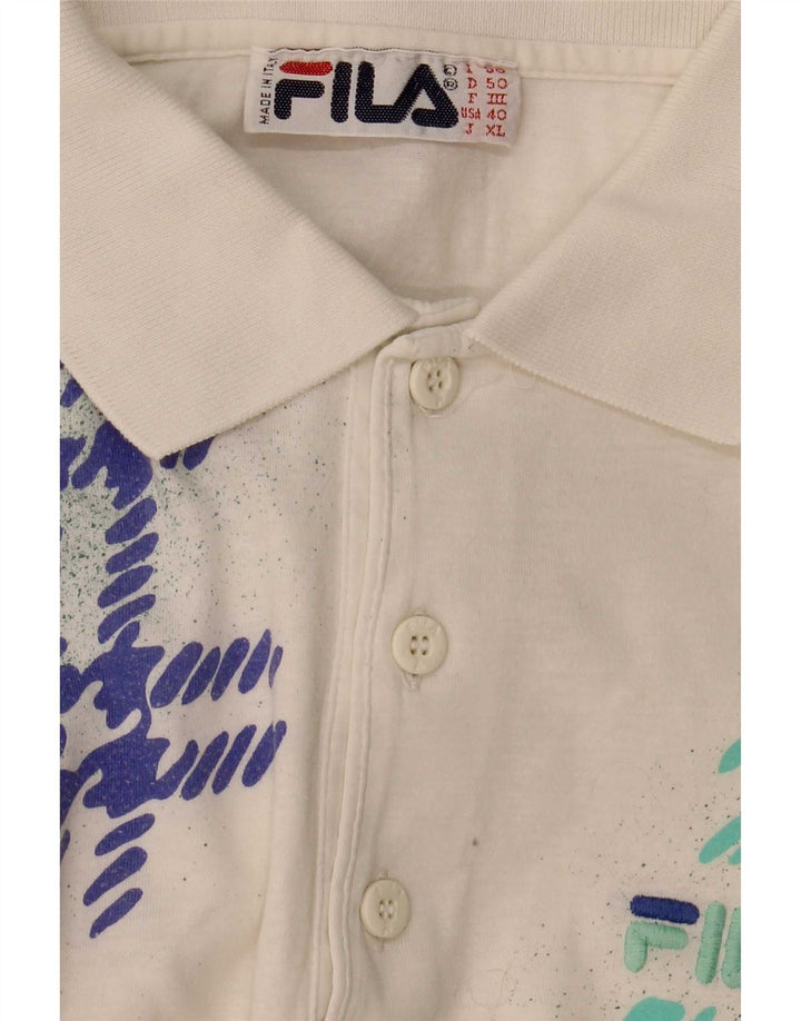 Fila Mens Polo Shirt IT 50 Medium White Geometric