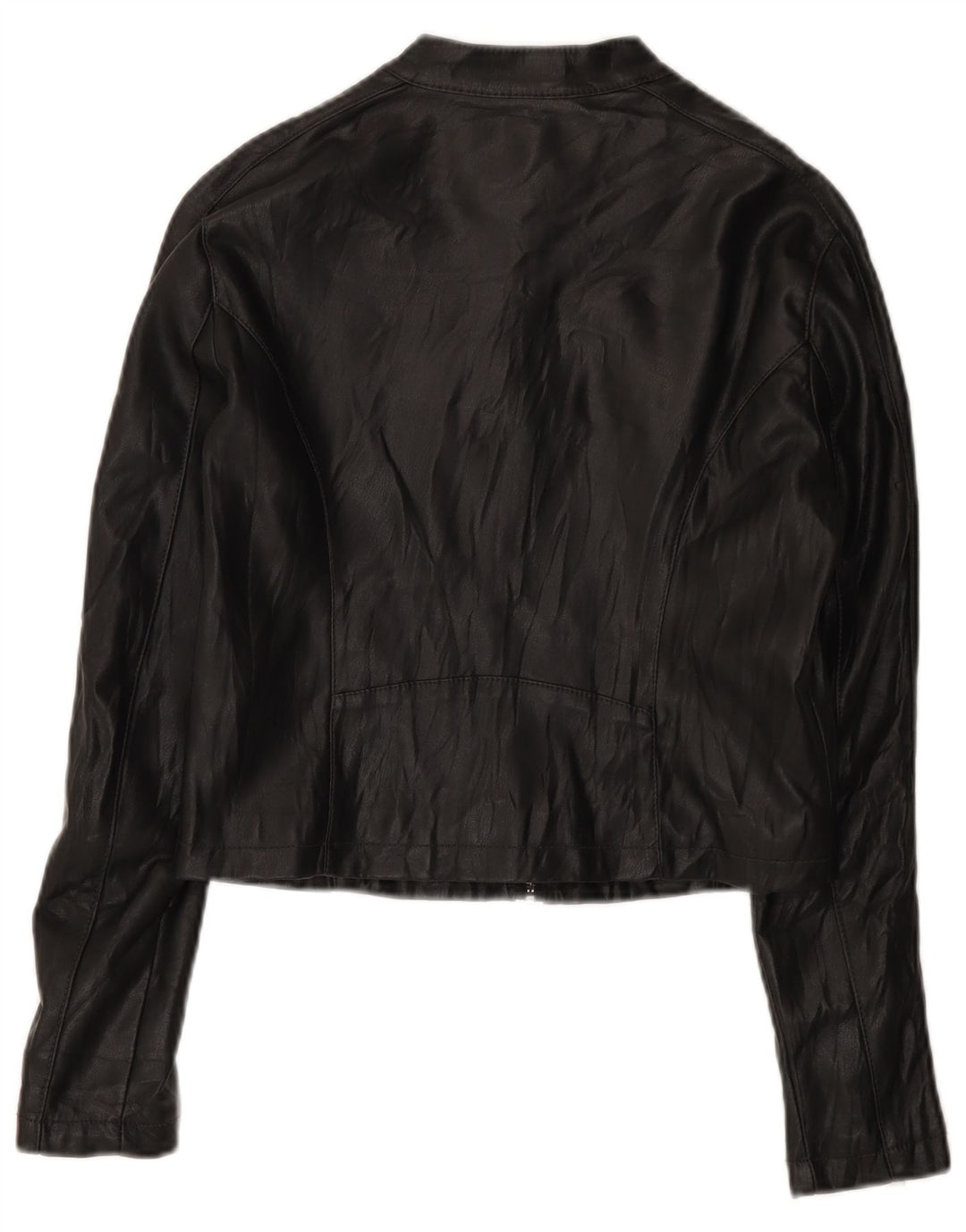 Terranova Womens Crop Faux Leather Biker Jacket UK 10 Small Black