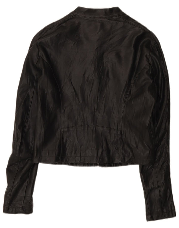 Terranova Womens Crop Faux Leather Biker Jacket UK 10 Small Black