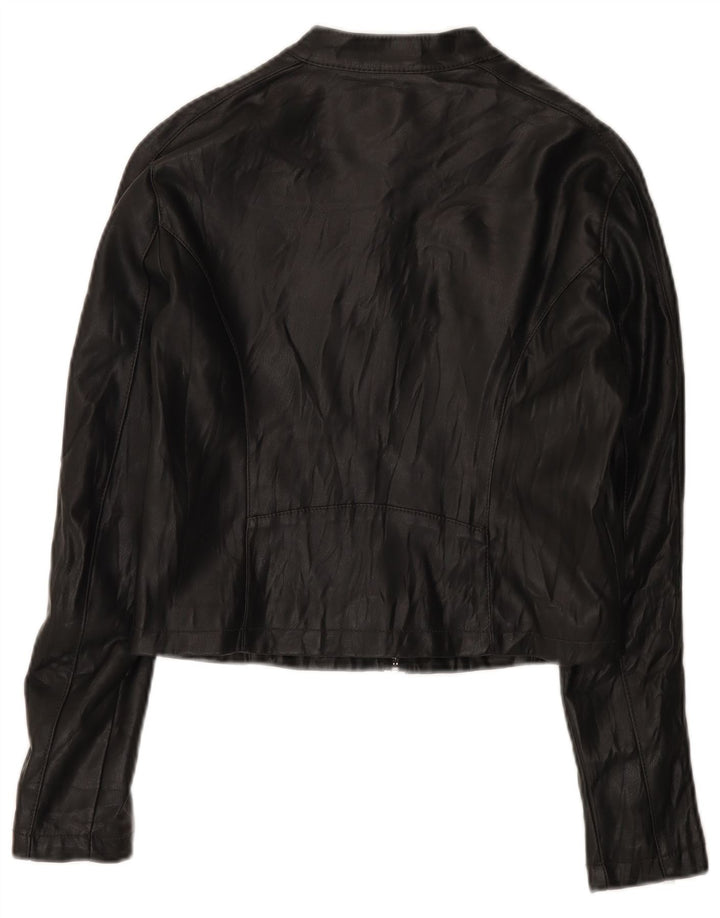 Terranova Womens Crop Faux Leather Biker Jacket UK 10 Small Black
