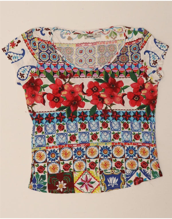Desigual Womens T-Shirt Top UK 16 Large Multicoloured Floral Viscose