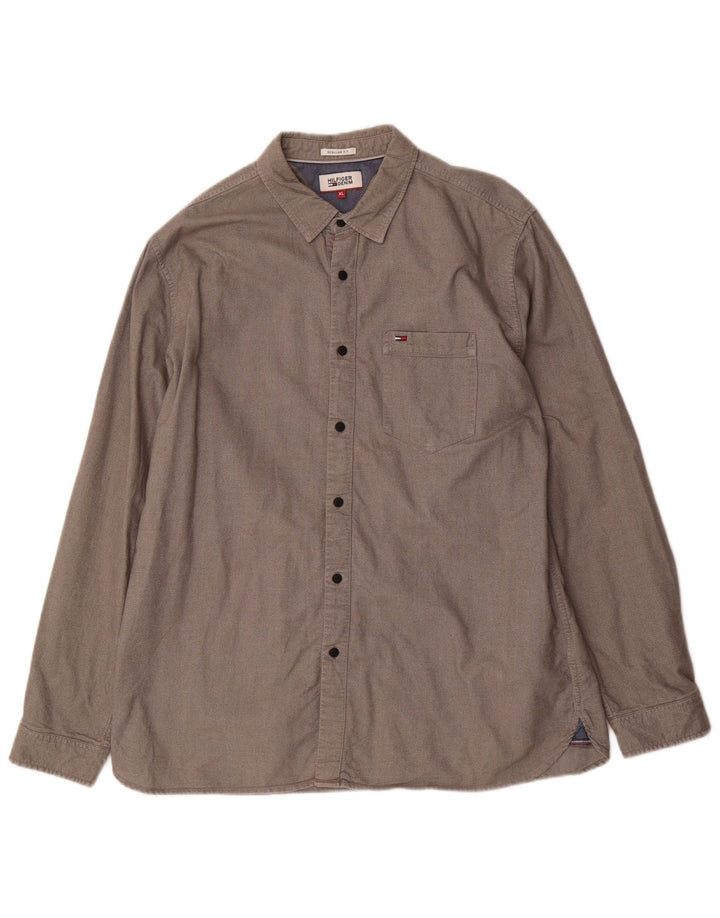 Tommy Hilfiger Mens Regular Fit Shirt XL Grey Cotton