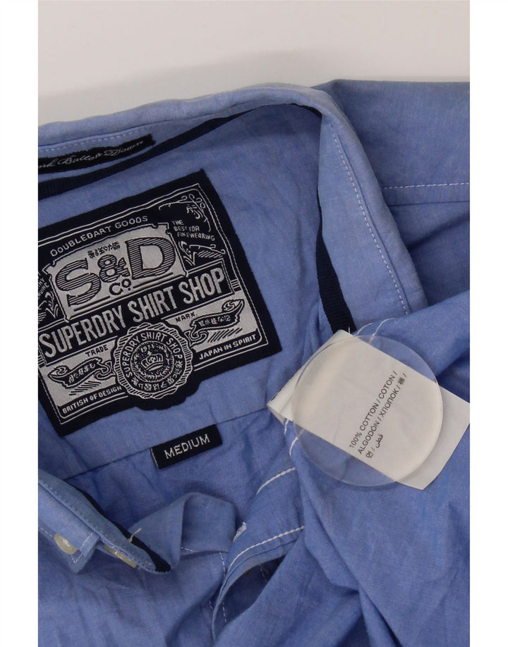 Superdry Mens Short Sleeve Shirt Medium Blue Cotton
