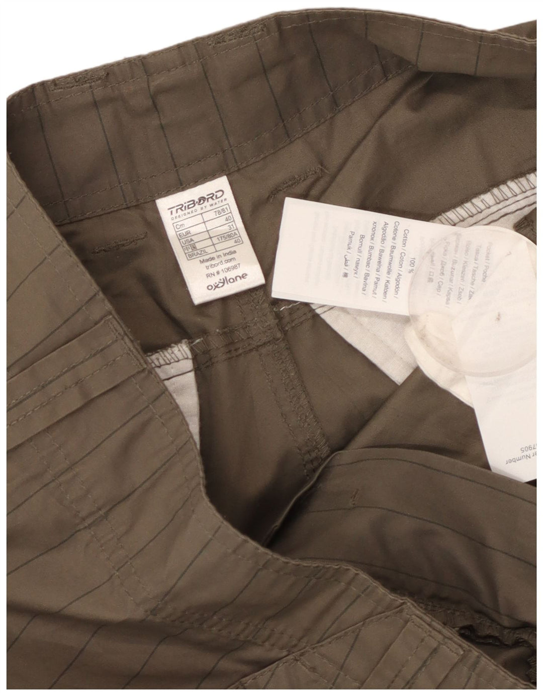 Tribord Mens Cargo Shorts W31 Medium Khaki Pinstripe Cotton