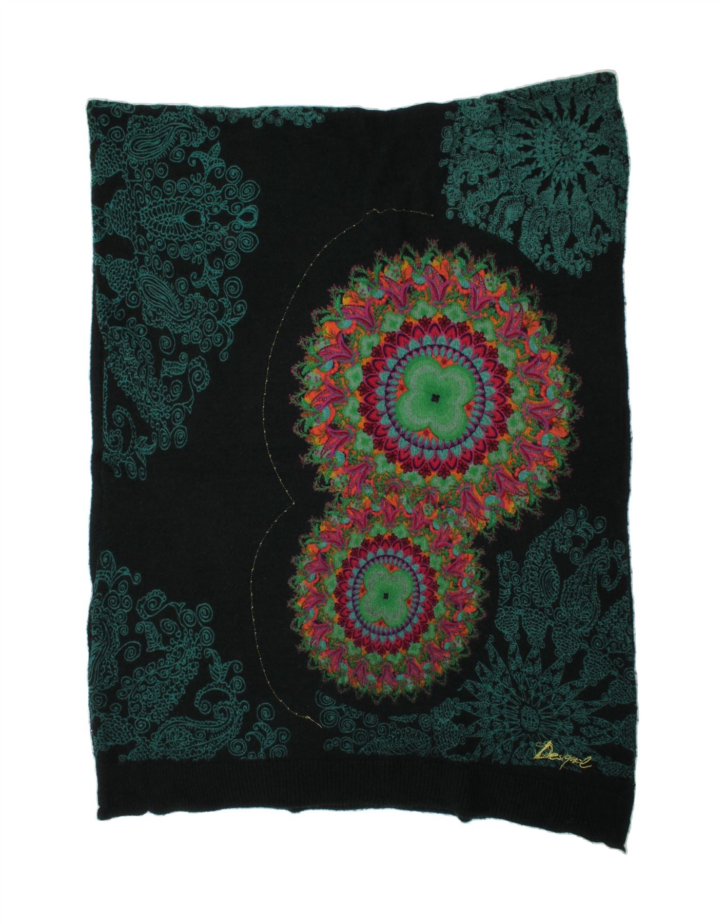 DESIGUAL Womens Square Scarf One Size Black Floral Bohemian Vintage Desigual and Second-Hand Desigual from Messina Hembry 