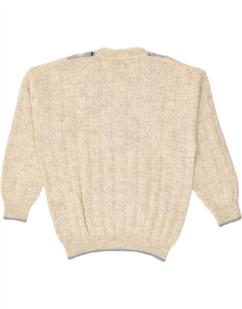 VINTAGE Mens V-Neck Jumper Sweater Large Beige Fair Isle Merino Wool | Vintage Vintage | Thrift | Second-Hand Vintage | Used Clothing | Messina Hembry 