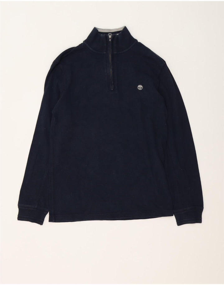 Timberland Mens Zip Neck Sweatshirt Jumper Small Navy Blue Cotton