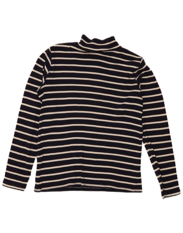 L.L.Bean Womens Zip Neck Top Long Sleeve UK 10 Small Navy Blue Striped