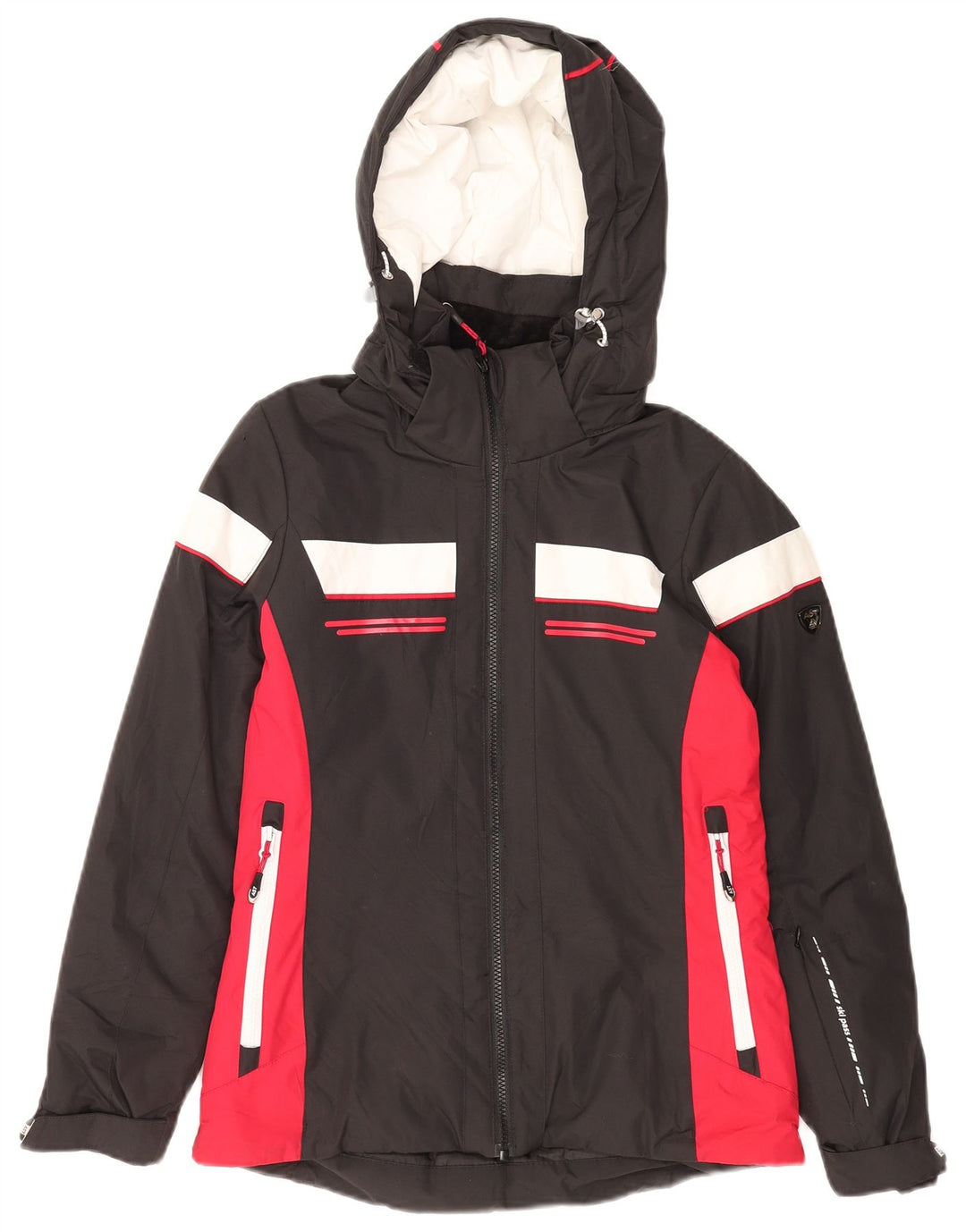 AST Mens Graphic Hooded Rain Jacket UK 34 XS Black Colourblock Polyester