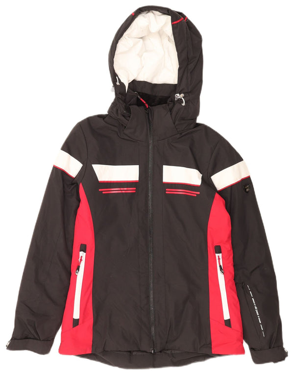 AST Mens Graphic Hooded Rain Jacket UK 34 XS Black Colourblock Polyester